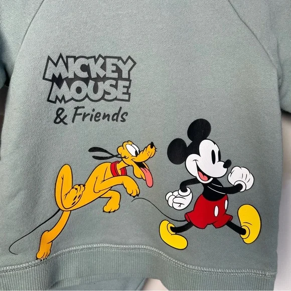H&M Mickey Mouse & Friends Green Sweatshirt and Pants Set 6-9 Months Baby - Picture 3 of 6